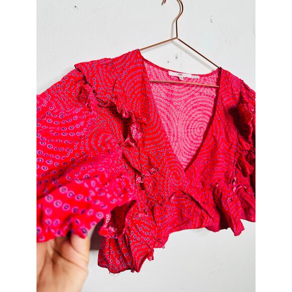 RHODE Red Printed 100% Cotton Short Sleeve V-Neckline Puff Sleeves Top size XL - Picture 12 of 16